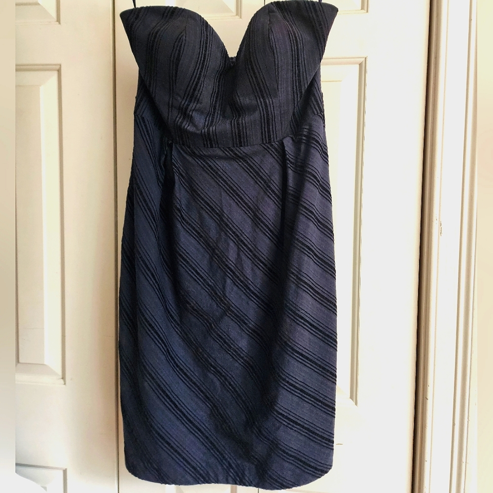 BCBG strapless dress Size L (12) Navy Blue with darker blue textured details.